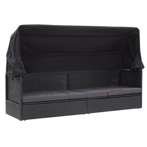 vidaXL Outdoor Sofa Bed with Canopy Poly Rattan Black