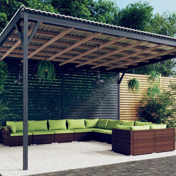 vidaXL 10 Piece Garden Lounge Set with Cushions Poly Rattan Brown