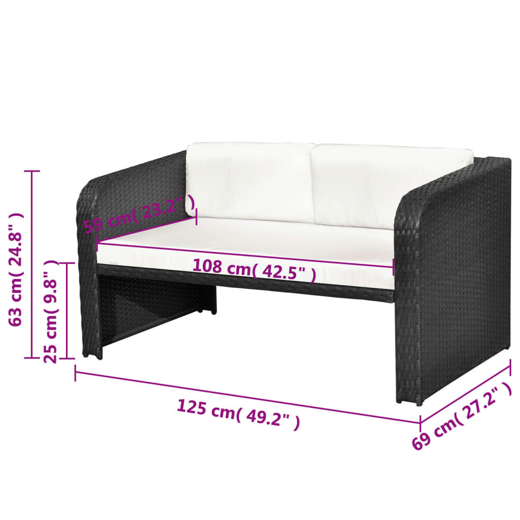 vidaXL 4 Piece Garden Lounge Set with Cushions Poly Rattan Black