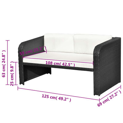 vidaXL 4 Piece Garden Lounge Set with Cushions Poly Rattan Black