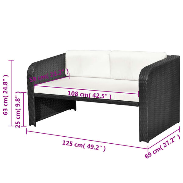 vidaXL 4 Piece Garden Lounge Set with Cushions Poly Rattan Black