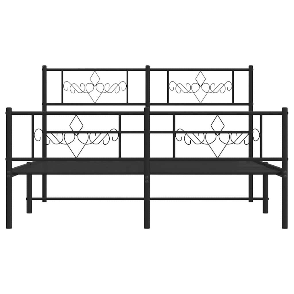 vidaXL Metal Bed Frame without Mattress with Footboard Black 135x190cm