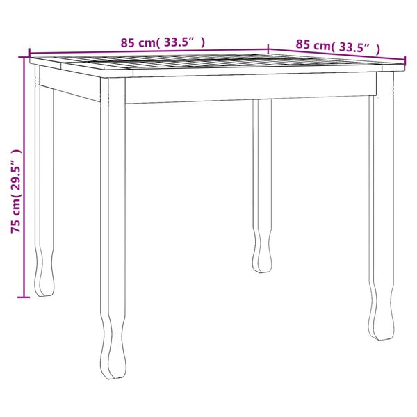 vidaXL Garden Dining Table 85x85x75 cm Solid Wood Teak