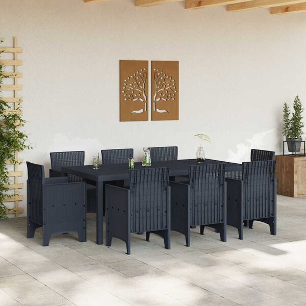 vidaXL Garden Dining Set 9 pcs Anthracite Polt rattan