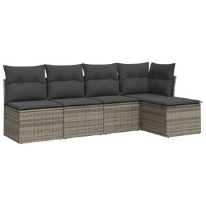 vidaXL 5 Piece Garden Sofa Set with Cushions Grey Poly Rattan