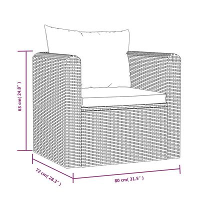 vidaXL Single Sofa with Cushions Poly Rattan Black
