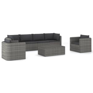 vidaXL 7 Piece Garden Lounge Set with Cushions Poly Rattan Grey