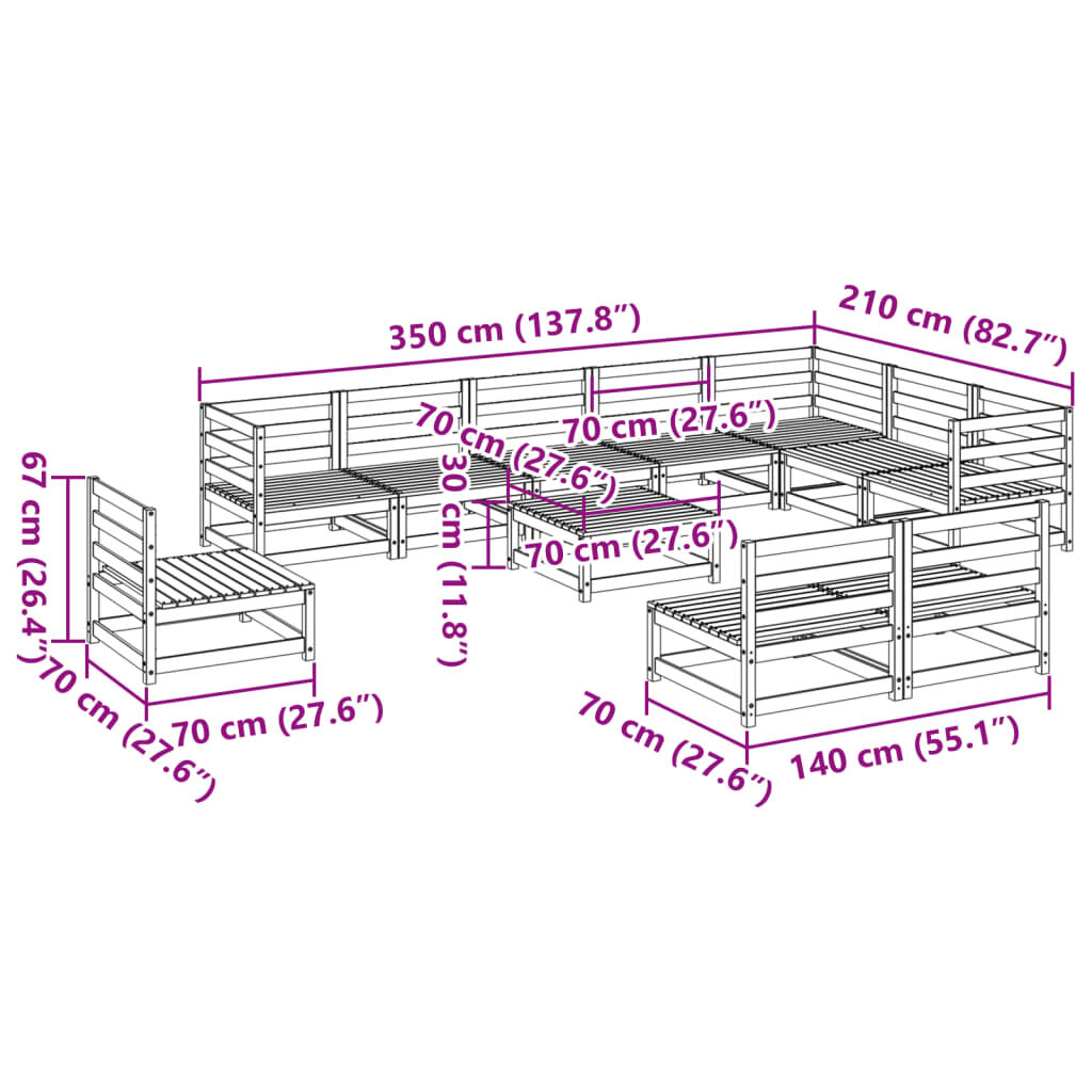 vidaXL 11 Piece Garden Sofa Set Solid Wood Pine