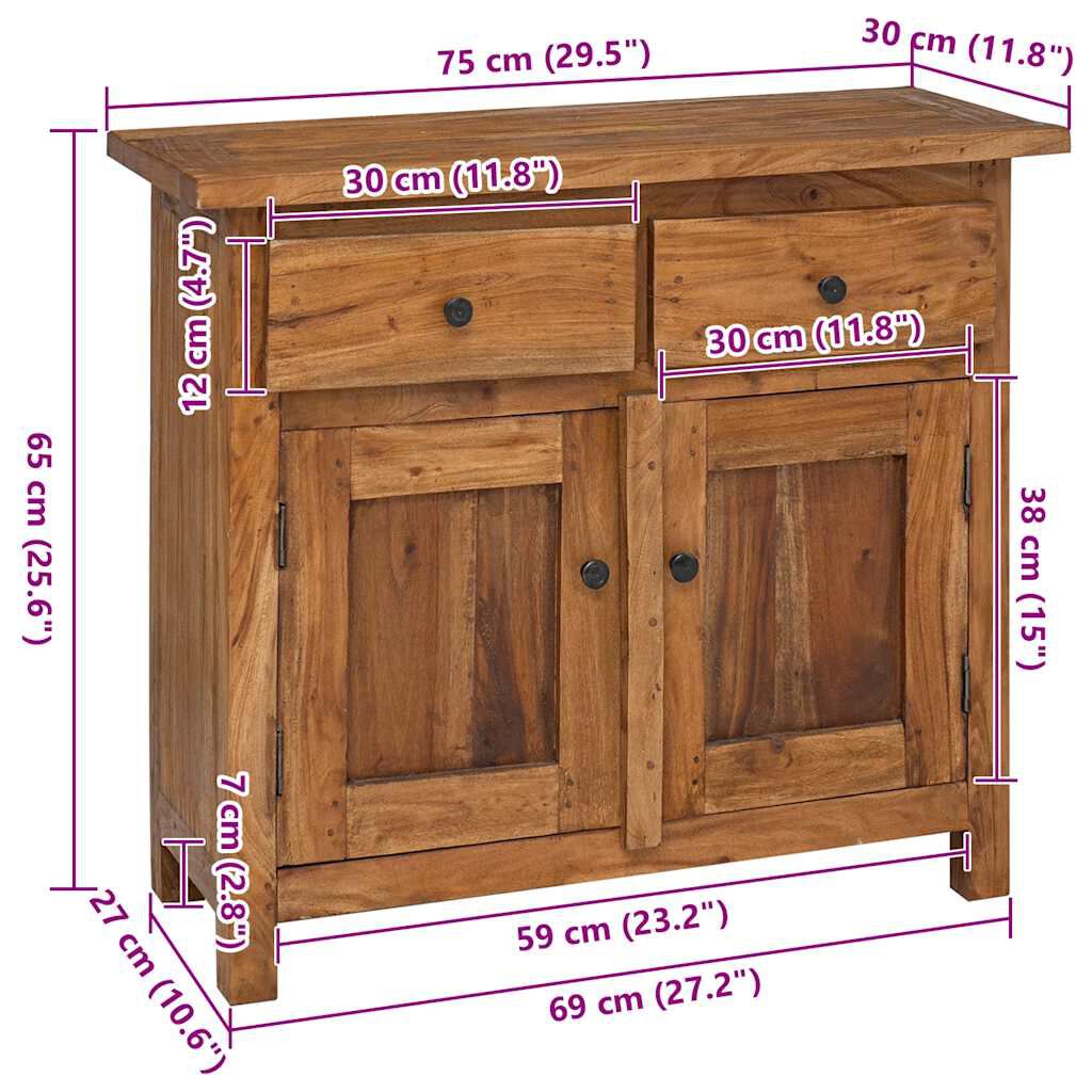 vidaXL Sideboard Solid Mahogany Wood 75x30x65 cm
