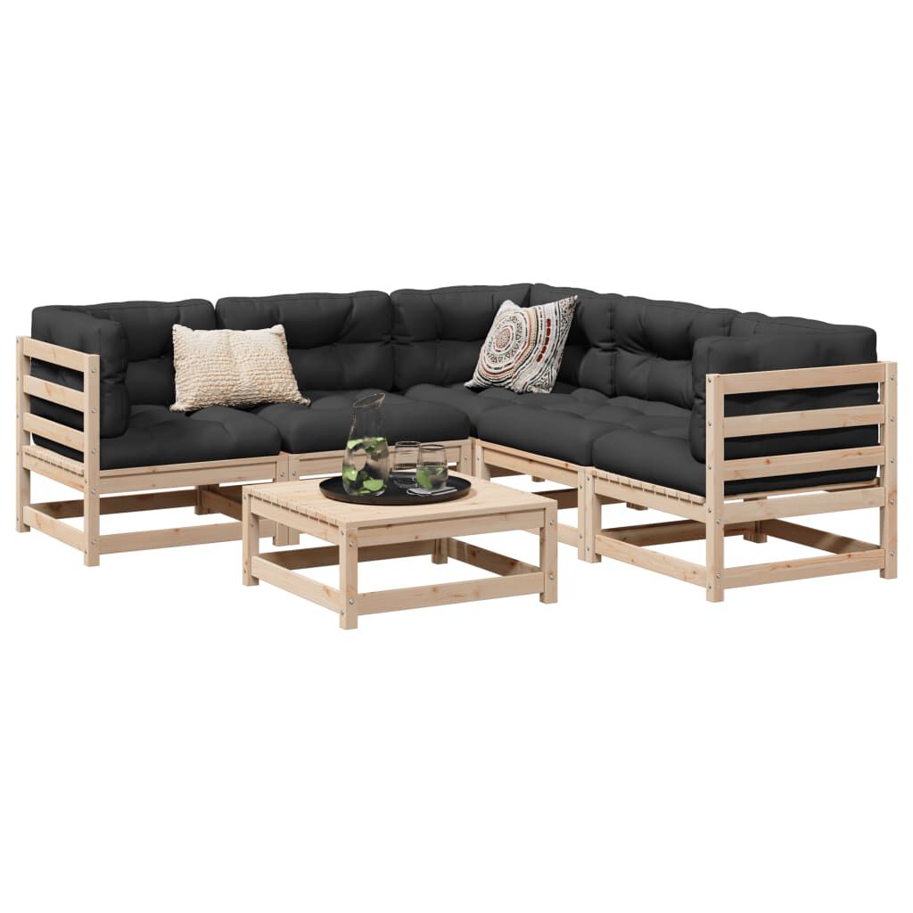 vidaXL 6 Piece Garden Sofa Set with Cushions Solid Wood Pine