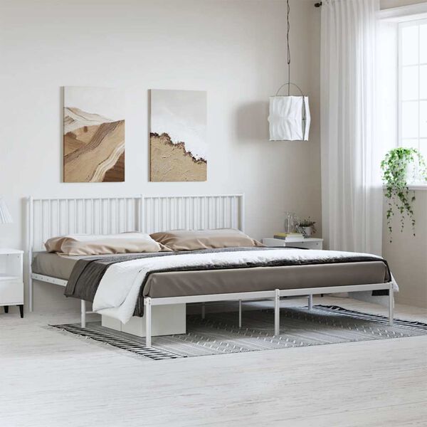 vidaXL Metal Bed Frame without Mattress with Headboard White 193x203cm
