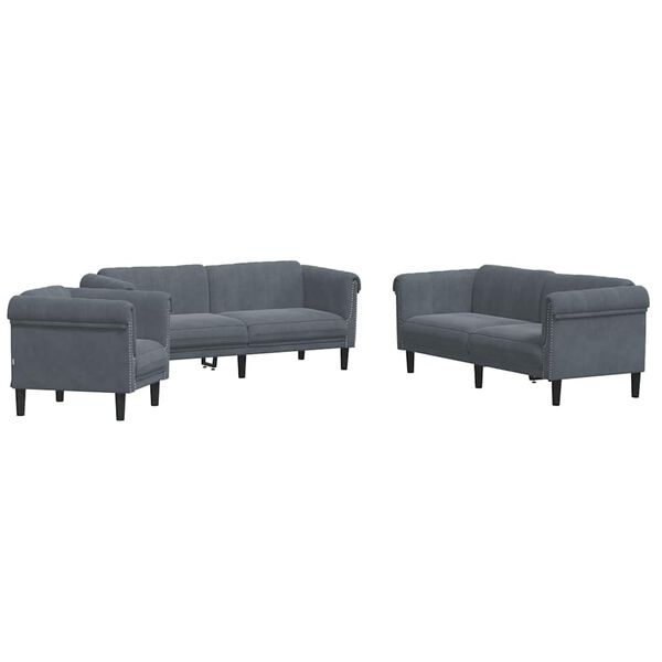 vidaXL 3 Piece Sofa Set Dark Grey Velvet