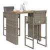 vidaXL 3 Piece Garden Bar Set with Cushions Grey Poly Rattan Acacia