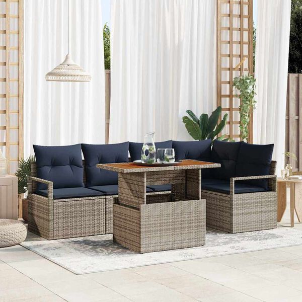vidaXL Garden Dining Set with Cushion 6 pcs Grey and Navy
