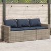 vidaXL Garden Sofa with Cushions 3-Seater Grey Poly Rattan