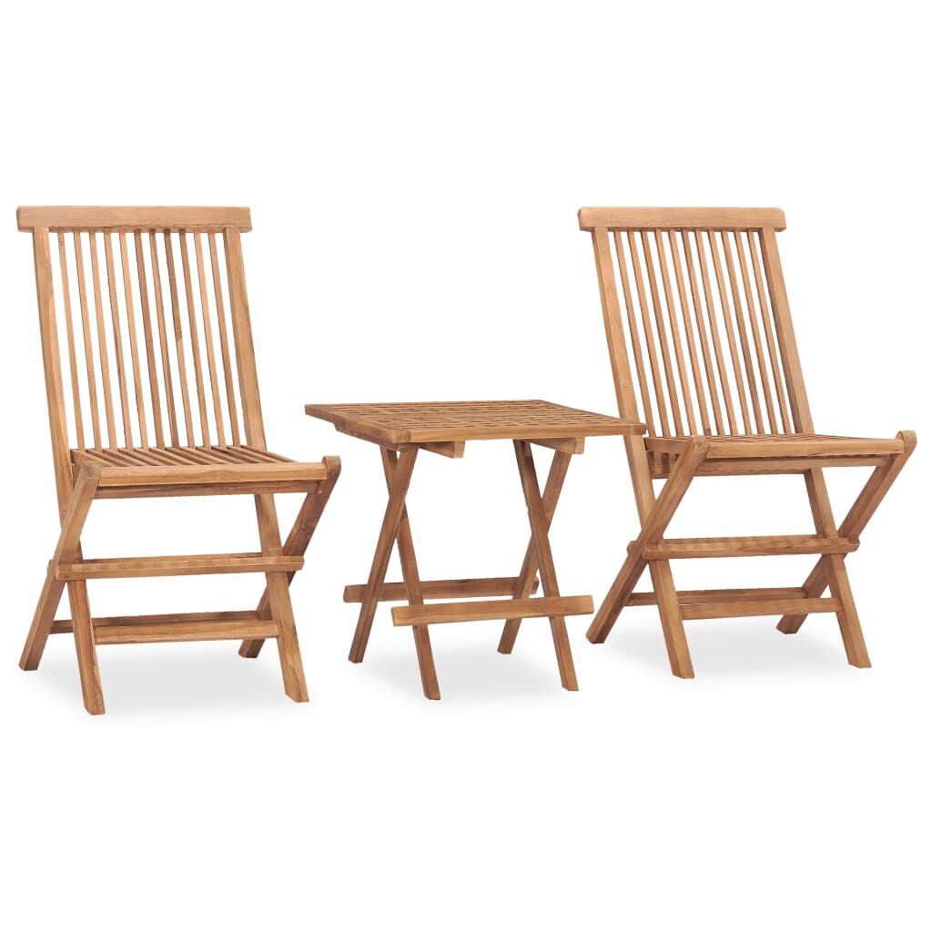 vidaXL 3 Piece Folding Outdoor Dining Set with Cushion Solid Teak Wood