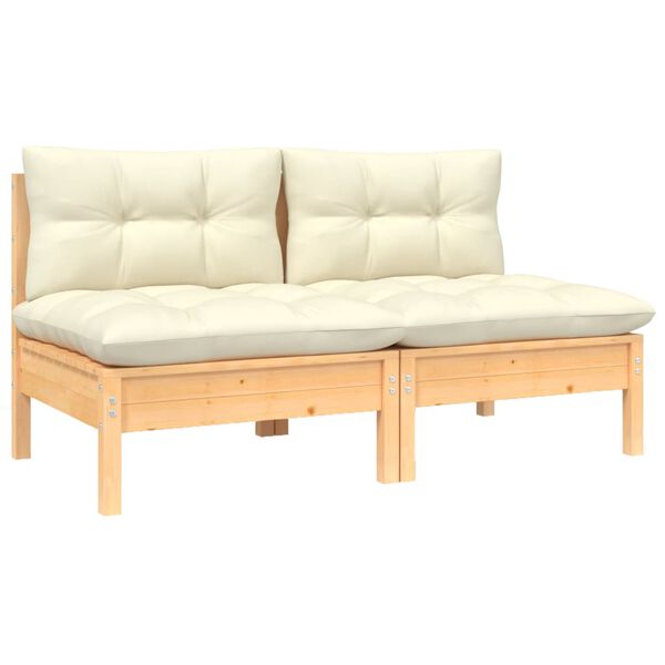 vidaXL 2-Seater Garden Sofa with Cream Cushions Solid Pinewood