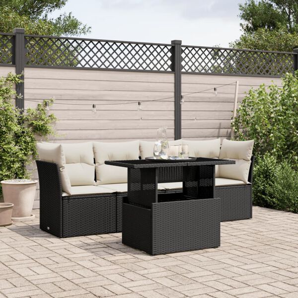 vidaXL 5 Piece Garden Sofa Set with Cushions Black Poly Rattan