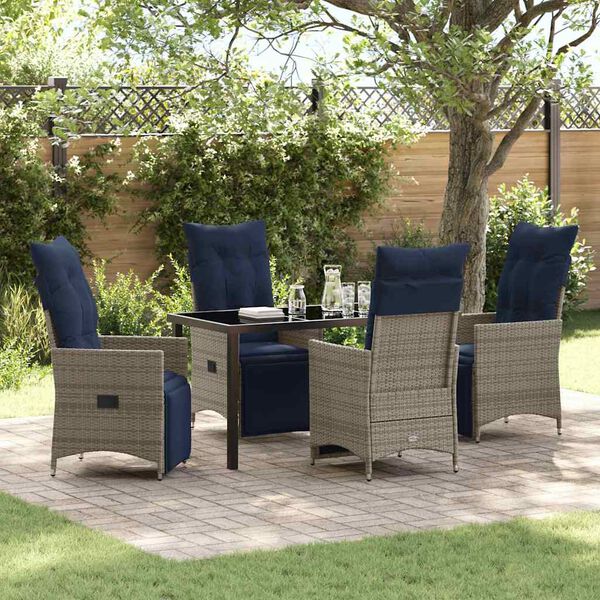 vidaXL Table and Chair Set with Cushion 5 pcs Grey PE Rattan