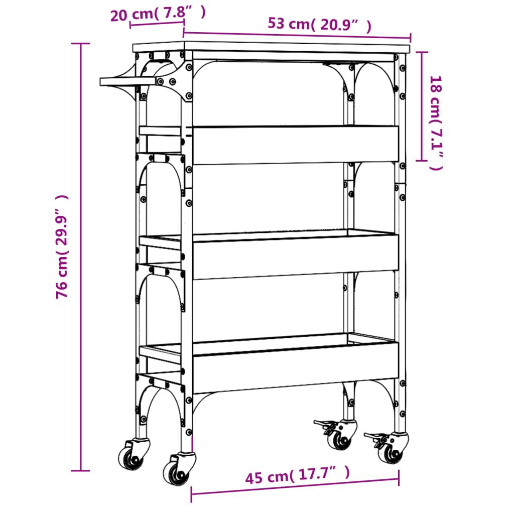 vidaXL Kitchen Trolley Smoked Oak 53x20x76 cm Engineered Wood