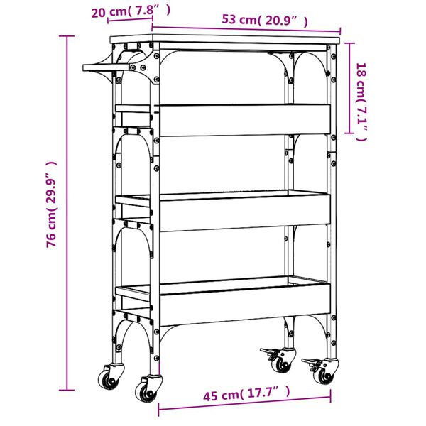 vidaXL Kitchen Trolley Smoked Oak 53x20x76 cm Engineered Wood