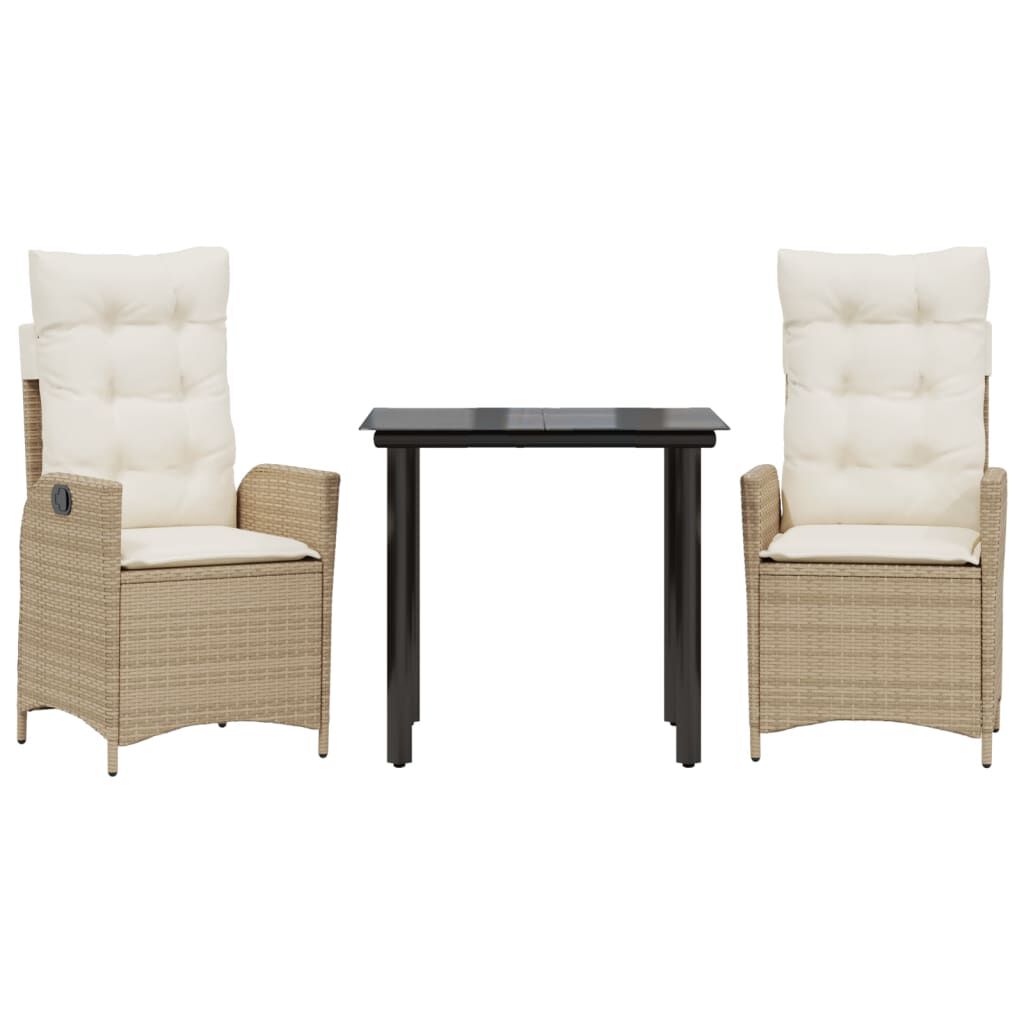 vidaXL 3 Piece Garden Dining Set with Cushions Beige Poly Rattan