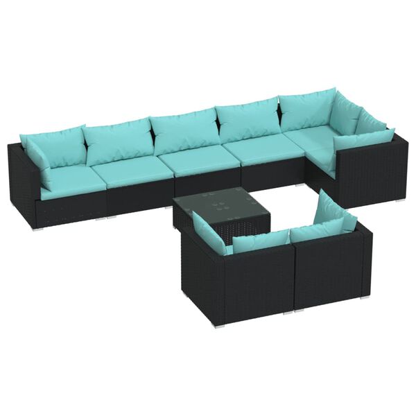 vidaXL 9 Piece Garden Lounge Set with Cushions Black Poly Rattan