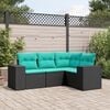 vidaXL 4 Piece Garden Sofa Set with Cushions Black Poly Rattan