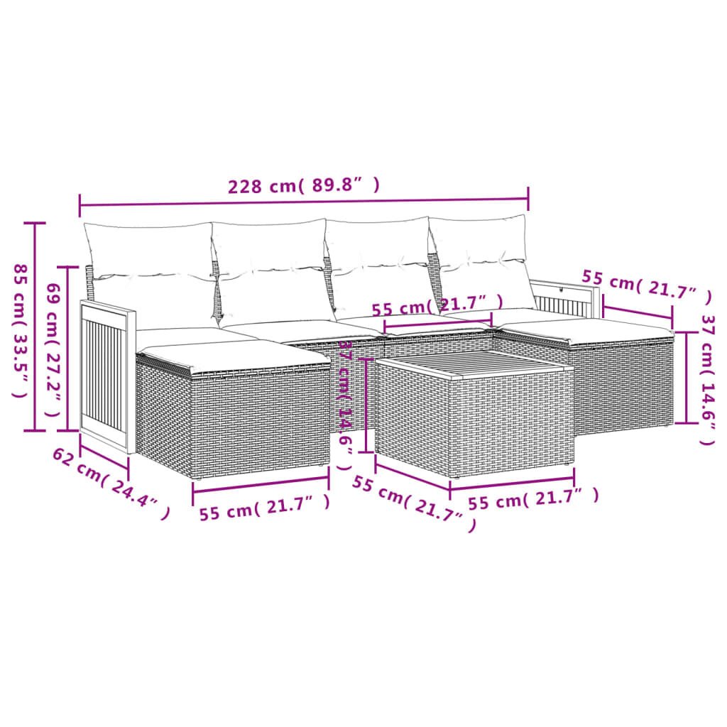 vidaXL 7 Piece Garden Sofa Set with Cushions Beige Poly Rattan