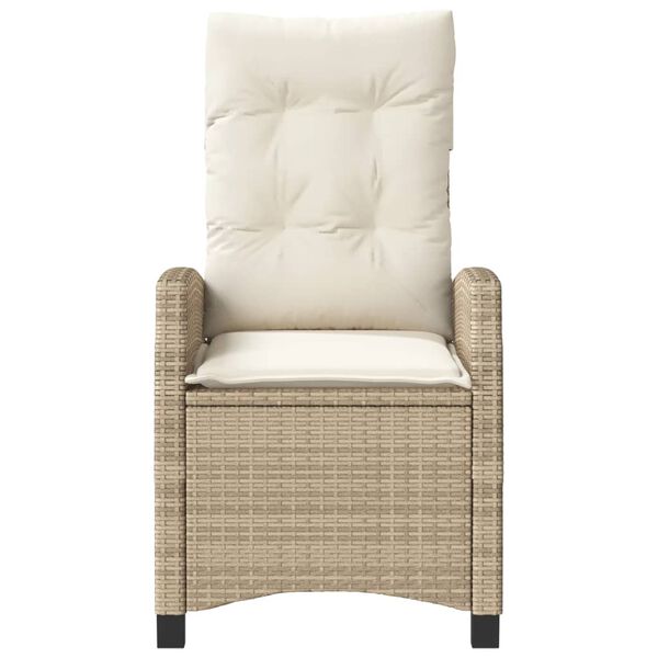 vidaXL Reclining Garden Chair with Cushions Beige Poly Rattan