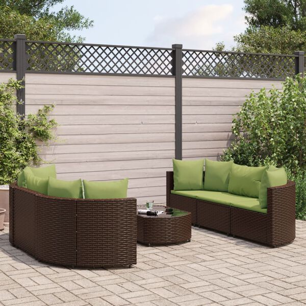 vidaXL 7 Piece Garden Sofa Set with Cushions Brown Poly Rattan
