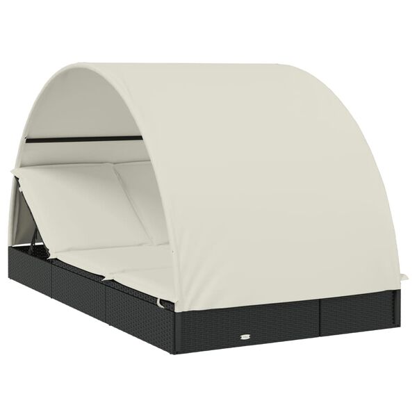 vidaXL 2-Person Sunbed with Round Roof Black 211x112x140 cm Poly Rattan