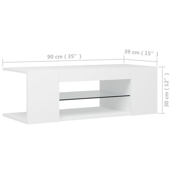 vidaXL TV Cabinet with LED Lights White 90x39x30 cm