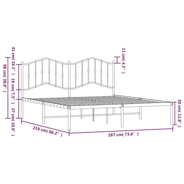 vidaXL Metal Bed Frame without Mattress with Headboard Black 183x213cm