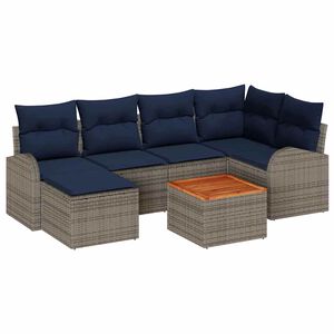 vidaXL Garden Sofa Set with Cushion 7 pcs Grey Poly Rattan