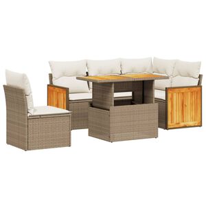 vidaXL 6 Piece Garden Sofa Set with Cushions Beige Poly Rattan