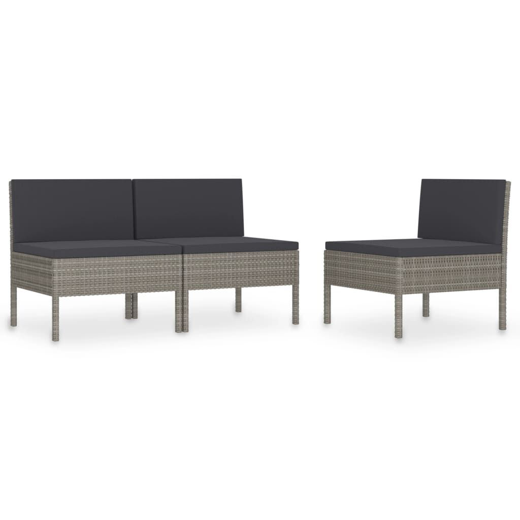 vidaXL Garden Chairs 3 pcs with Cushions Poly Rattan Grey