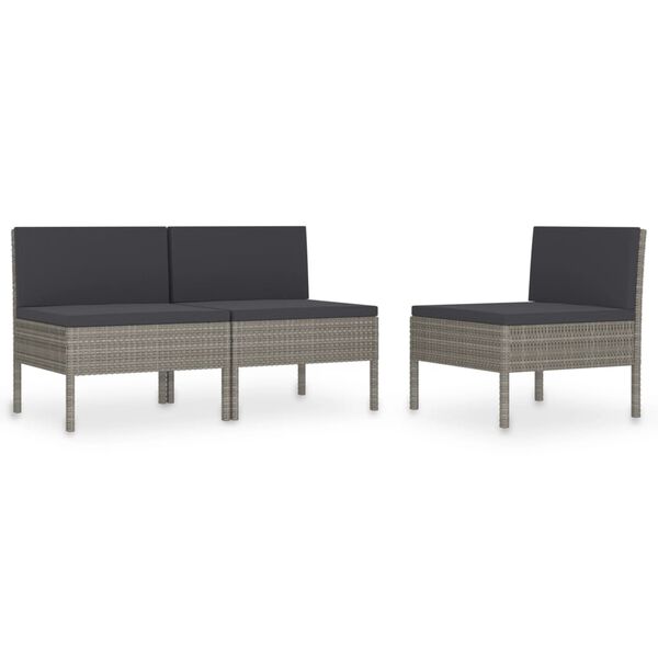 vidaXL Garden Chairs 3 pcs with Cushions Poly Rattan Grey