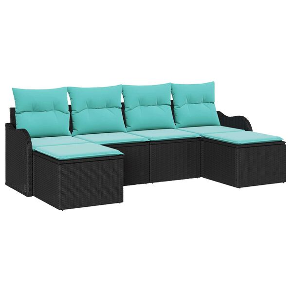 vidaXL 6 Piece Garden Sofa Set with Cushions Black Poly Rattan