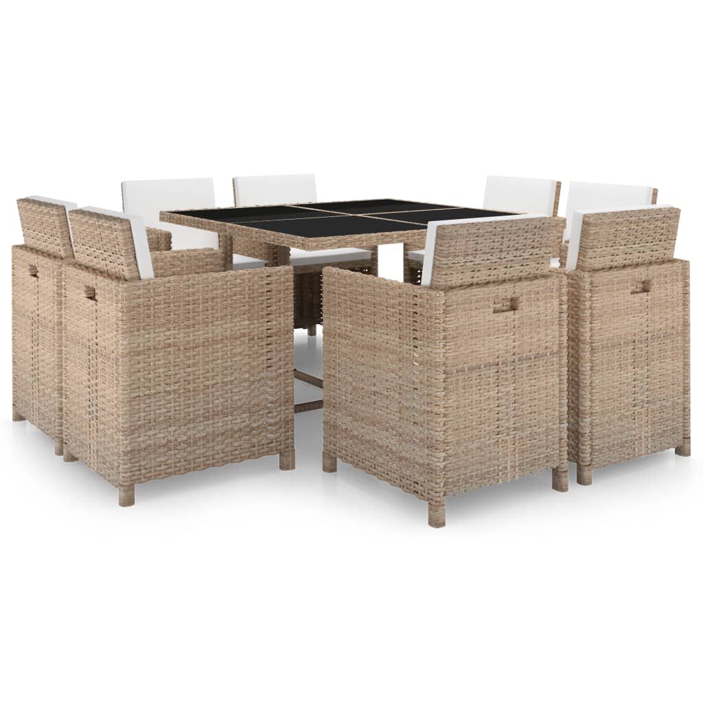 vidaXL 9 Piece Outdoor Dining Set with Cushions Poly Rattan Beige