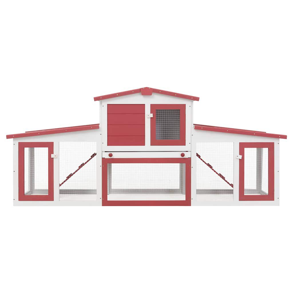 vidaXL Outdoor Large Rabbit Hutch Red and White 201x45x85 cm Wood