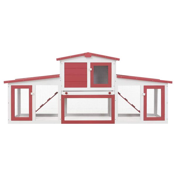 vidaXL Outdoor Large Rabbit Hutch Red and White 201x45x85 cm Wood