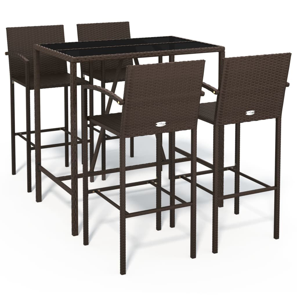 vidaXL 5 Piece Garden Bar Set Brown Poly Rattan