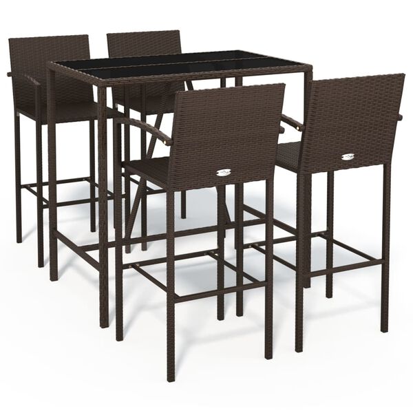 vidaXL 5 Piece Garden Bar Set Brown Poly Rattan