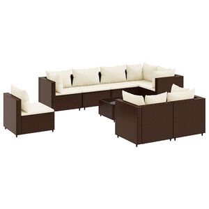 vidaXL 8 Piece Garden Lounge Set with Cushions Brown Poly Rattan