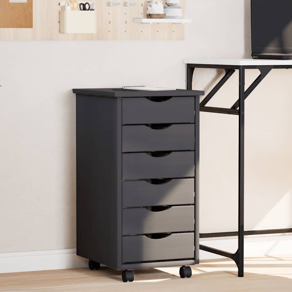 vidaXL Rolling Cabinet with Drawers MOSS Grey Solid Wood Pine
