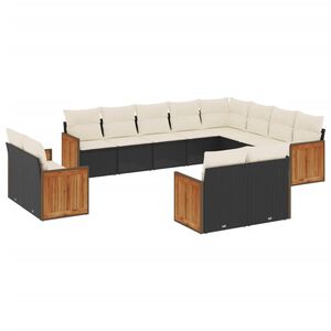 vidaXL 12 Piece Garden Sofa Set with Cushions Black Poly Rattan