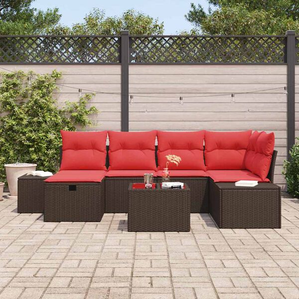 vidaXL Garden Sofa Set with Cushion 7 pcs Brown Poly Rattan