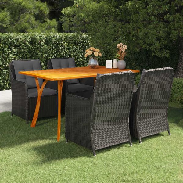 vidaXL 5 Piece Garden Dining Set Black