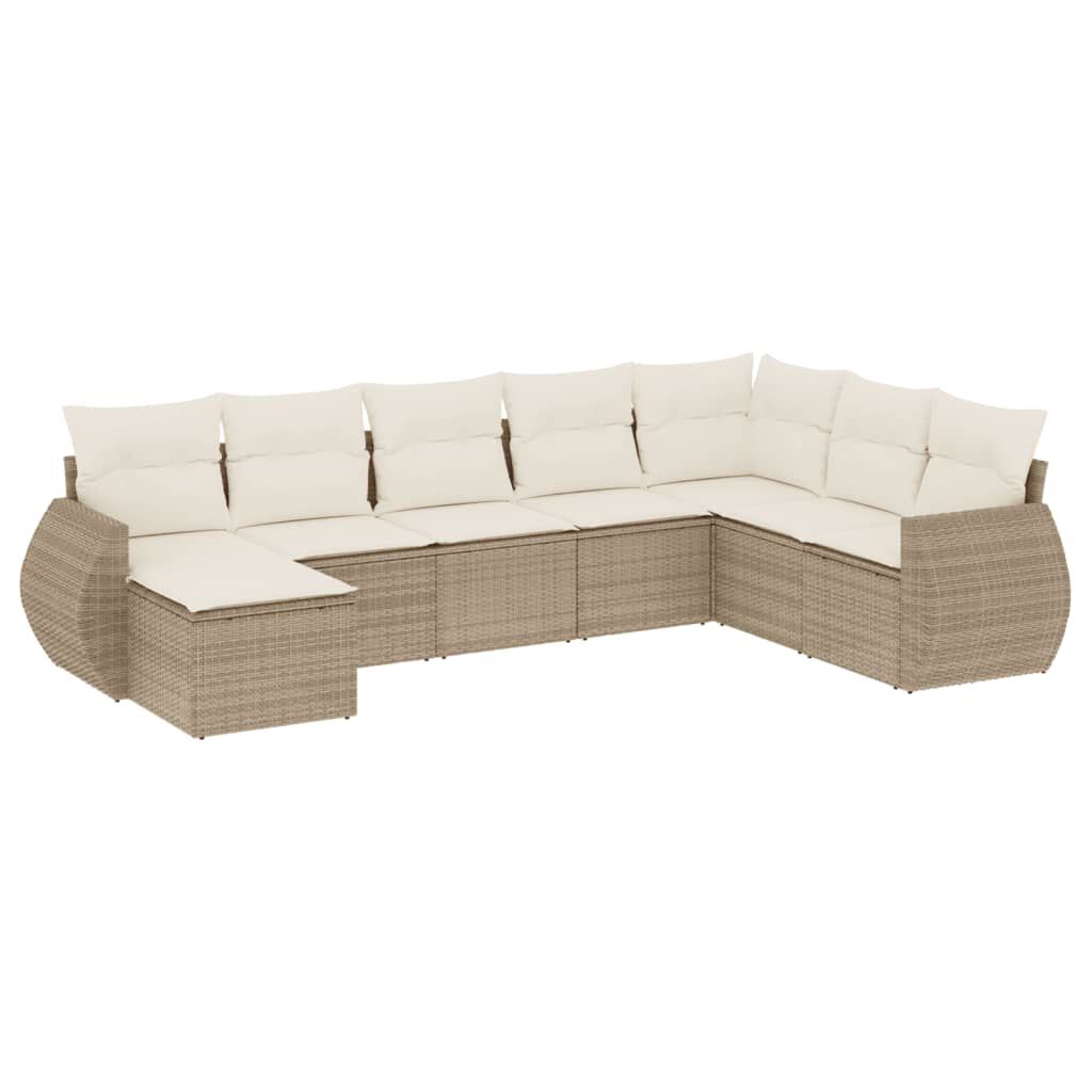 vidaXL 8 Piece Garden Sofa Set with Cushions Beige Poly Rattan